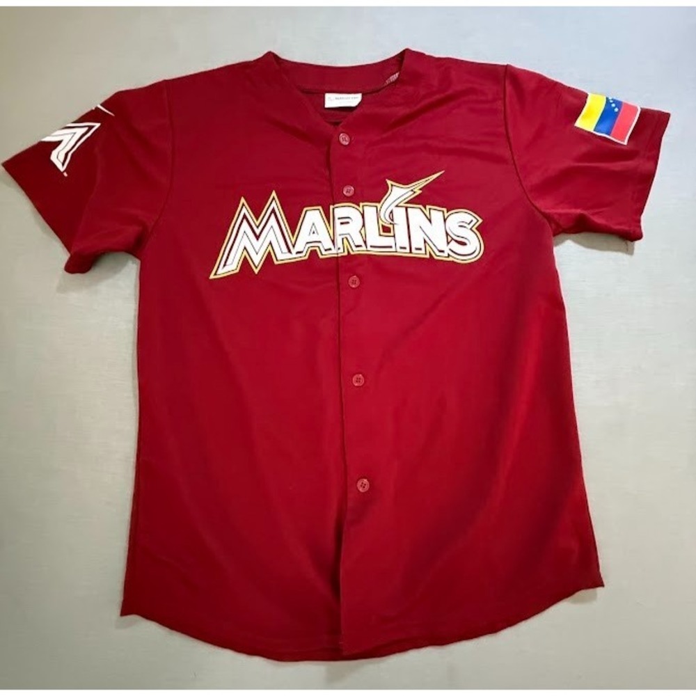 Miami Marlins Match-Up Martin Prado #14 Promo‎ Jersey L Red Columbia Button.